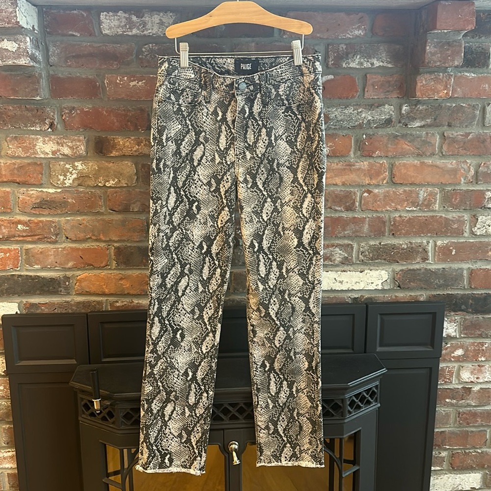 PAIGE Hoxton Womens Size 27 Slim Raw Hem Roccia Snake Skin Animal Print Pants.